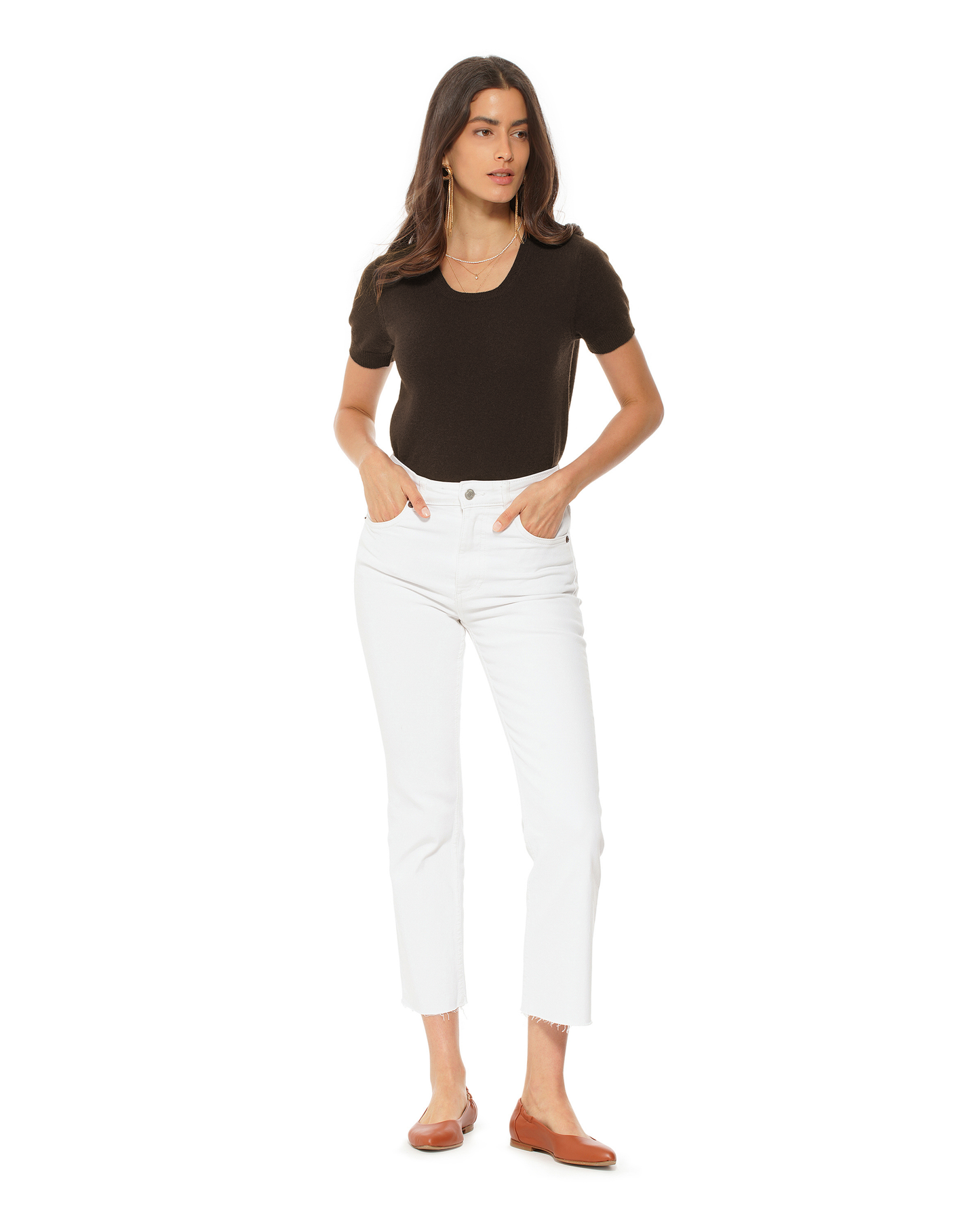 Women's Pure Cashmere Featherlight Knit Tee Coffee