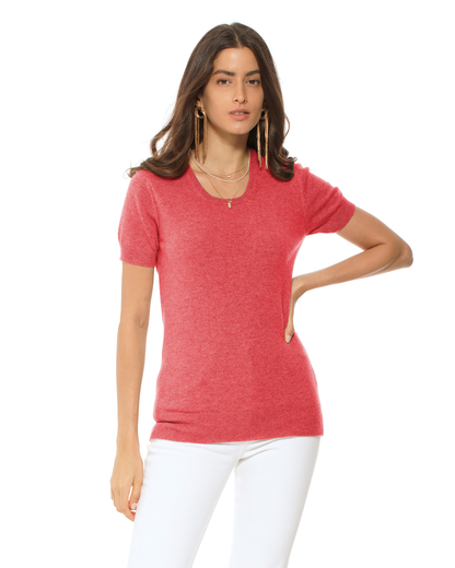 Women's Pure Cashmere Featherlight Knit Tee Coral Red