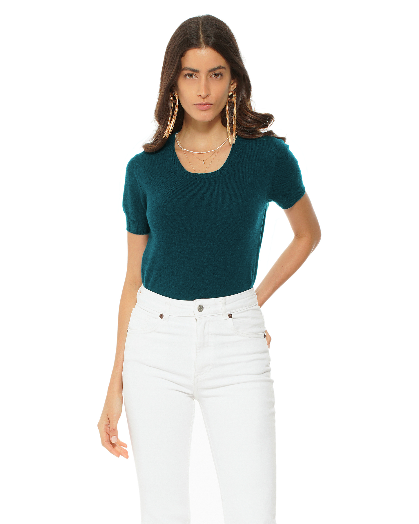 Women's Pure Cashmere Featherlight Knit Tee Forest Green