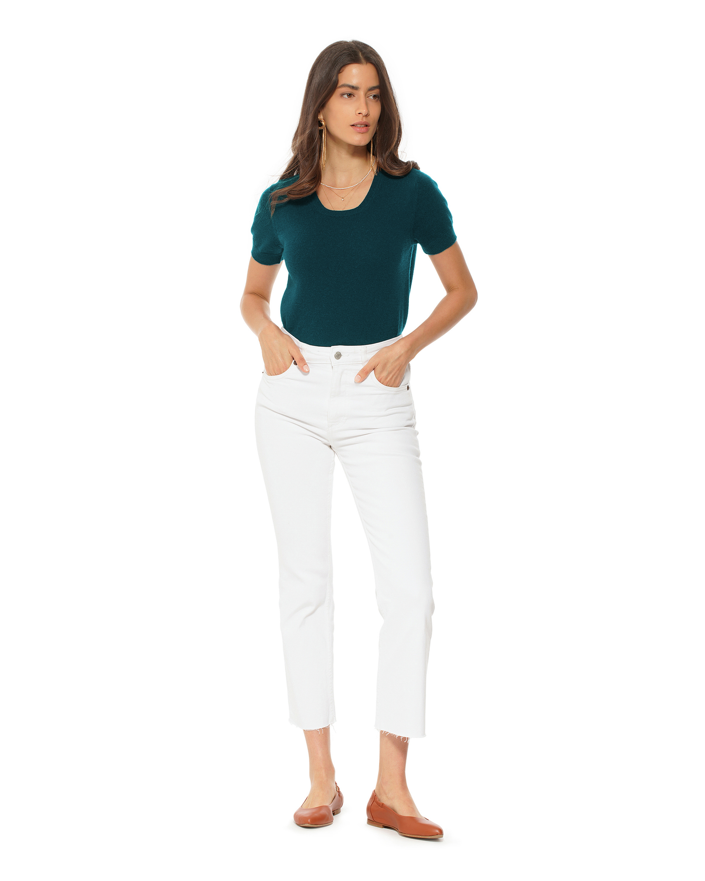 Women's Pure Cashmere Featherlight Knit Tee Forest Green