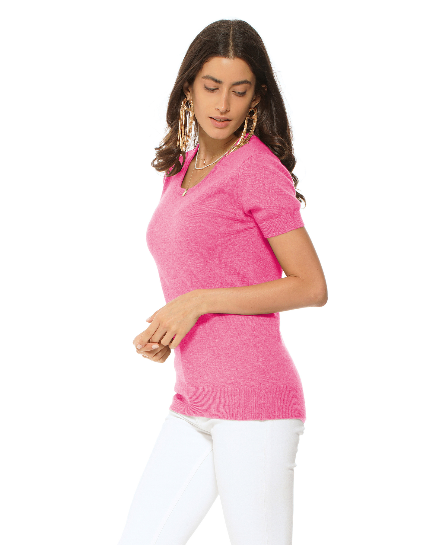 Women's Pure Cashmere Featherlight Knit Tee Fuchsia