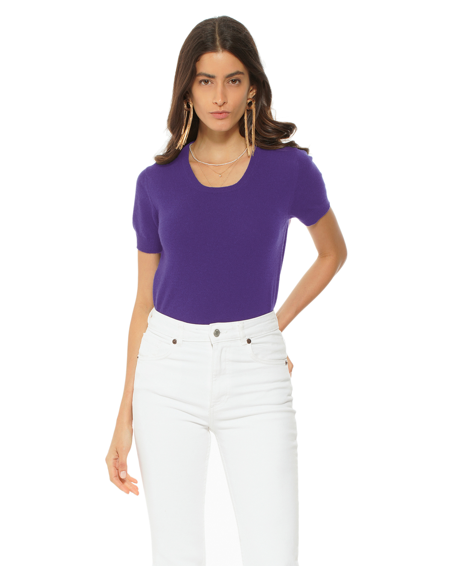Women's Pure Cashmere Featherlight Knit Tee Iris Purple