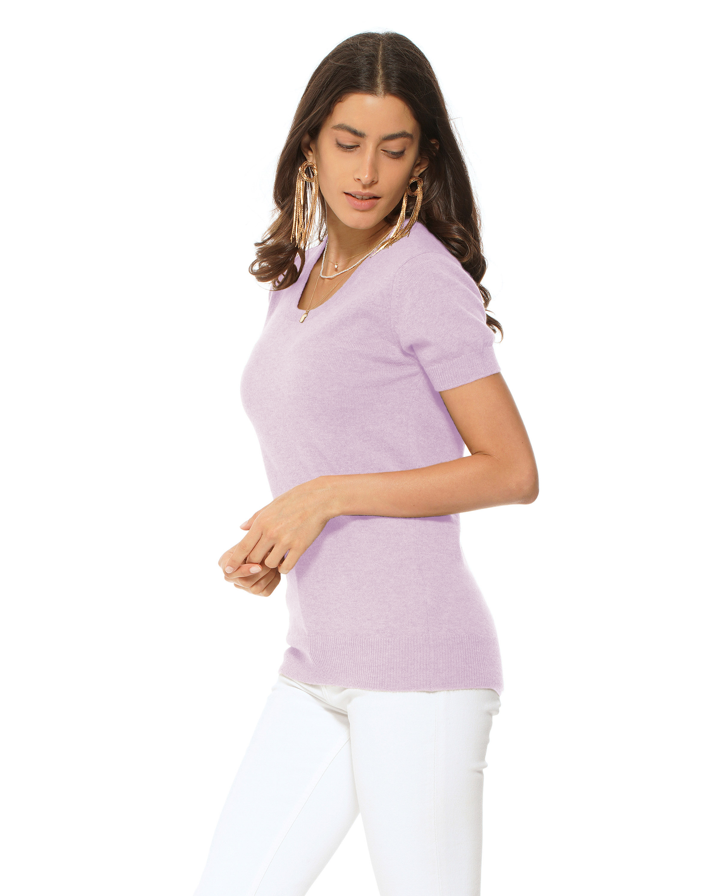 Women's Pure Cashmere Featherlight Knit Tee Lilac