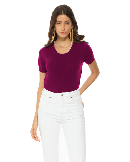 Women's Pure Cashmere Featherlight Knit Tee Magenta