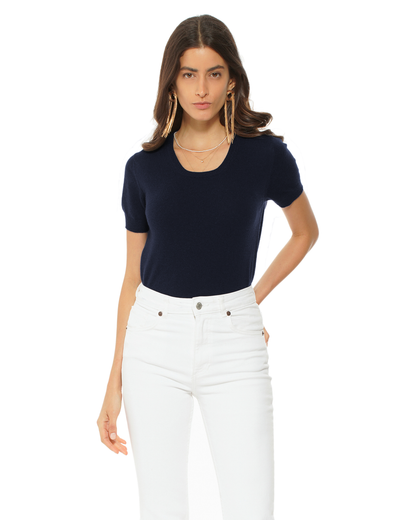 Women's Pure Cashmere Featherlight Knit Tee Night Blue
