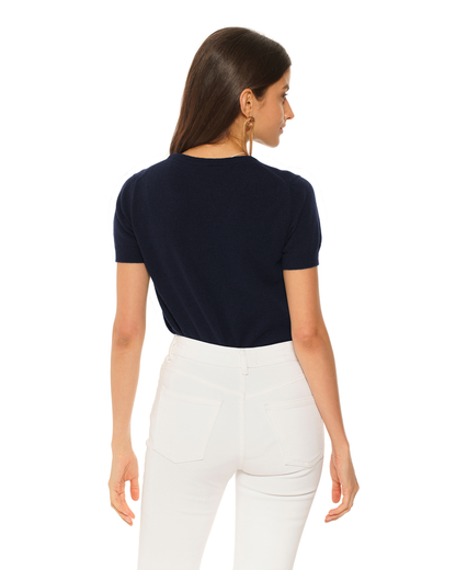 Women's Pure Cashmere Featherlight Knit Tee Night Blue