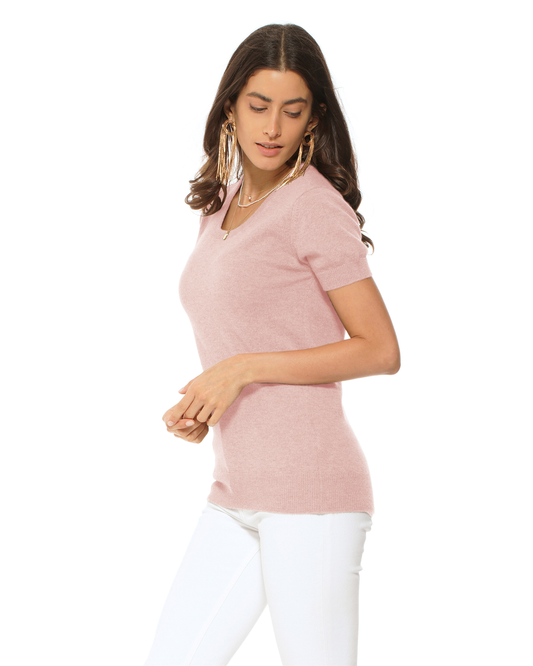 Women's Pure Cashmere Featherlight Knit Tee Old Rose
