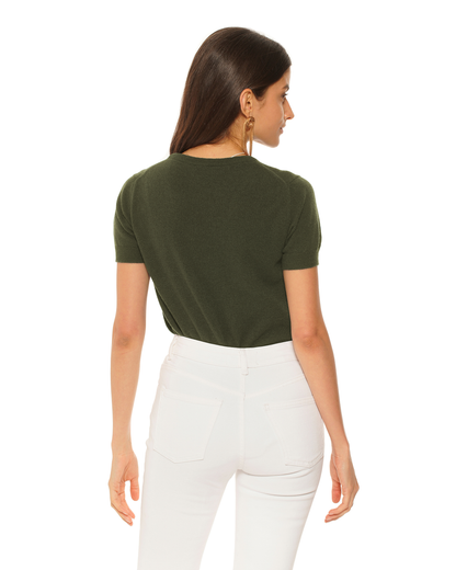 Women's Pure Cashmere Featherlight Knit Tee Olive Green