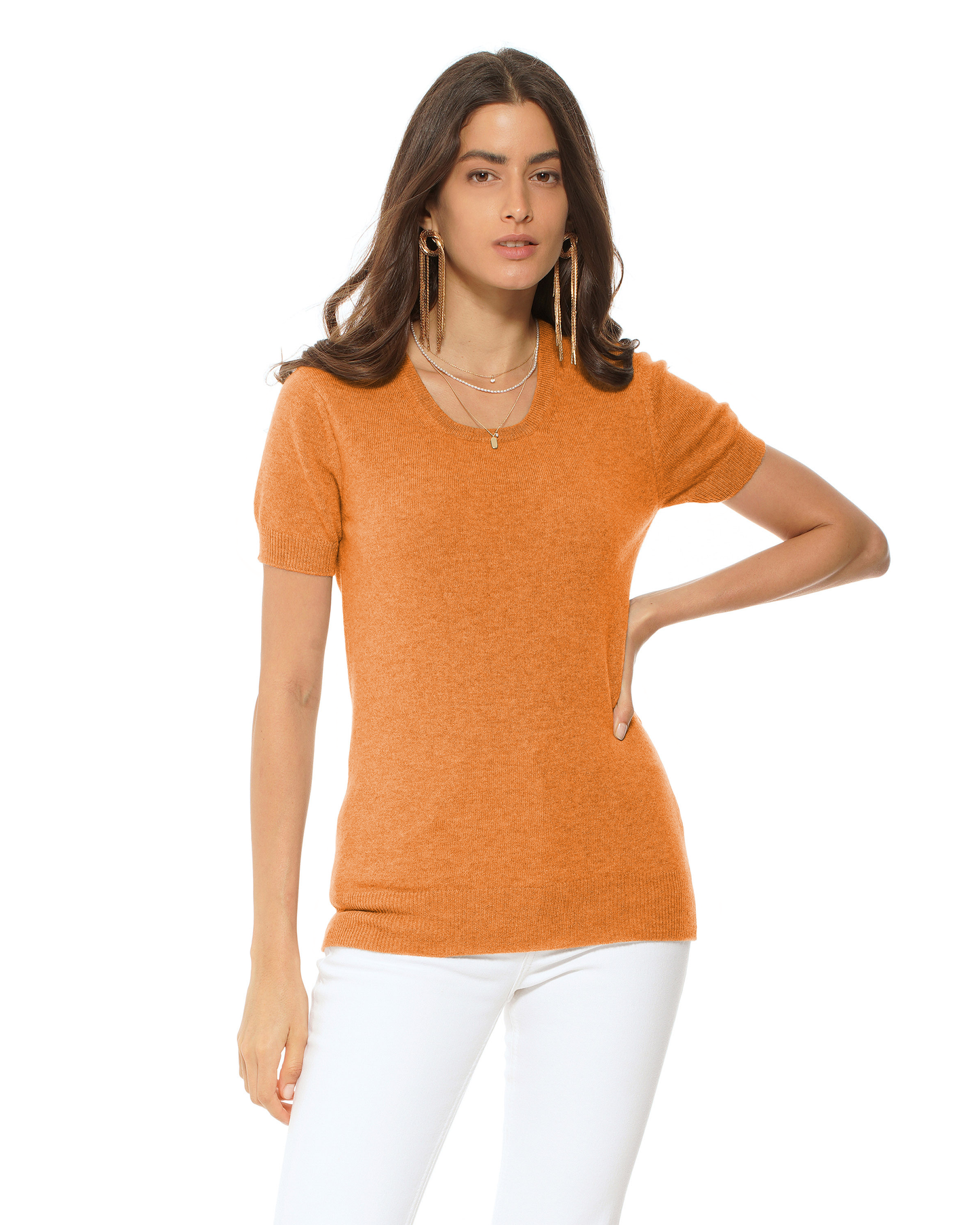 Women's Pure Cashmere Featherlight Knit Tee Saffron