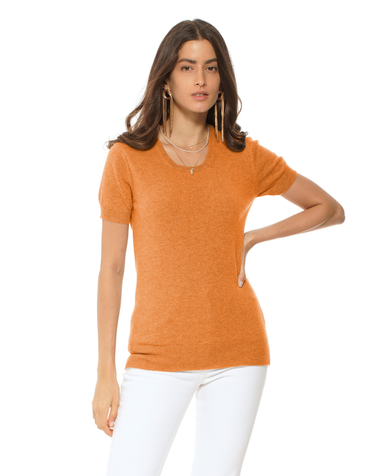 Women's Pure Cashmere Featherlight Knit Tee Saffron