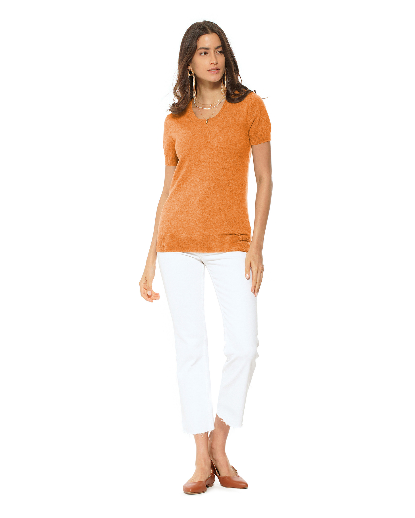 Women's Pure Cashmere Featherlight Knit Tee Saffron