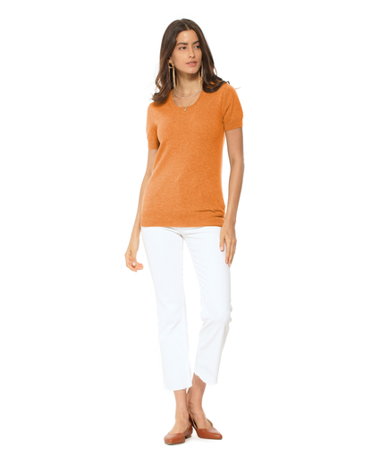 Women's Pure Cashmere Featherlight Knit Tee Saffron