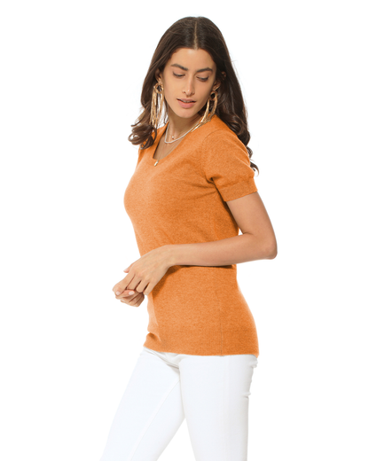 Women's Pure Cashmere Featherlight Knit Tee Saffron