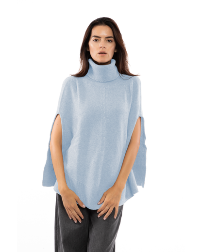 Women's Pure Cashmere Turtleneck Poncho Baby Blue
