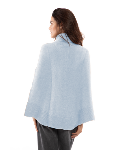 Women's Pure Cashmere Turtleneck Poncho Baby Blue