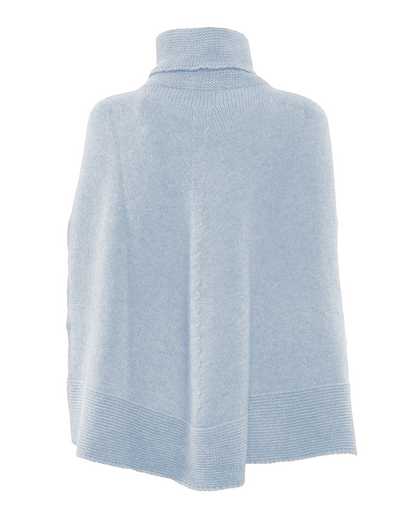 Women's Pure Cashmere Turtleneck Poncho Baby Blue