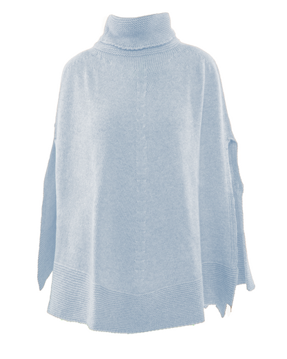 Women's Pure Cashmere Turtleneck Poncho Baby Blue
