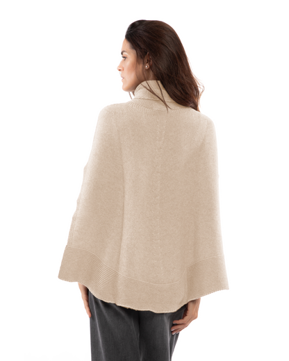 Women's Pure Cashmere Turtleneck Poncho Beige
