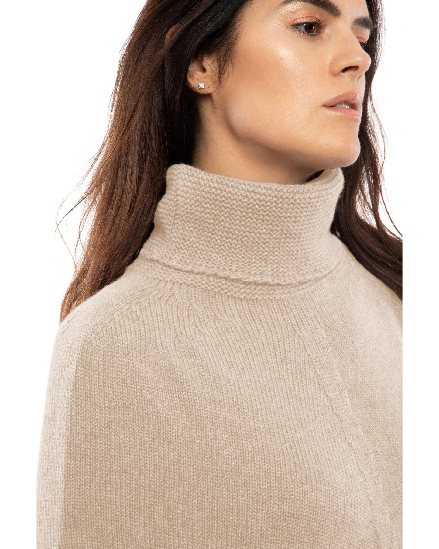 Women's Pure Cashmere Turtleneck Poncho Beige
