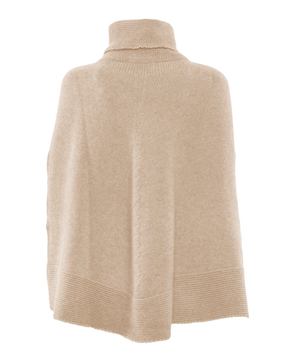 Women's Pure Cashmere Turtleneck Poncho Beige