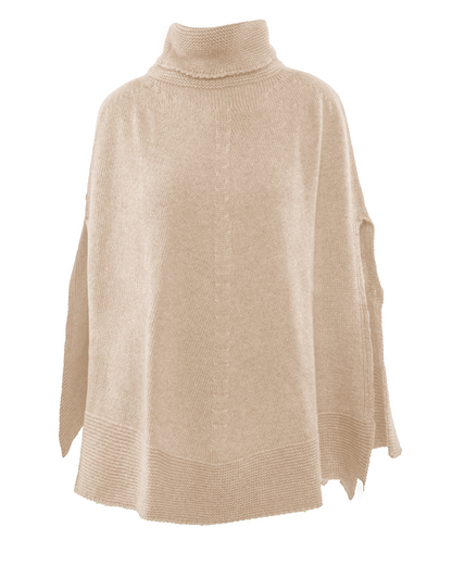 Women's Pure Cashmere Turtleneck Poncho Beige