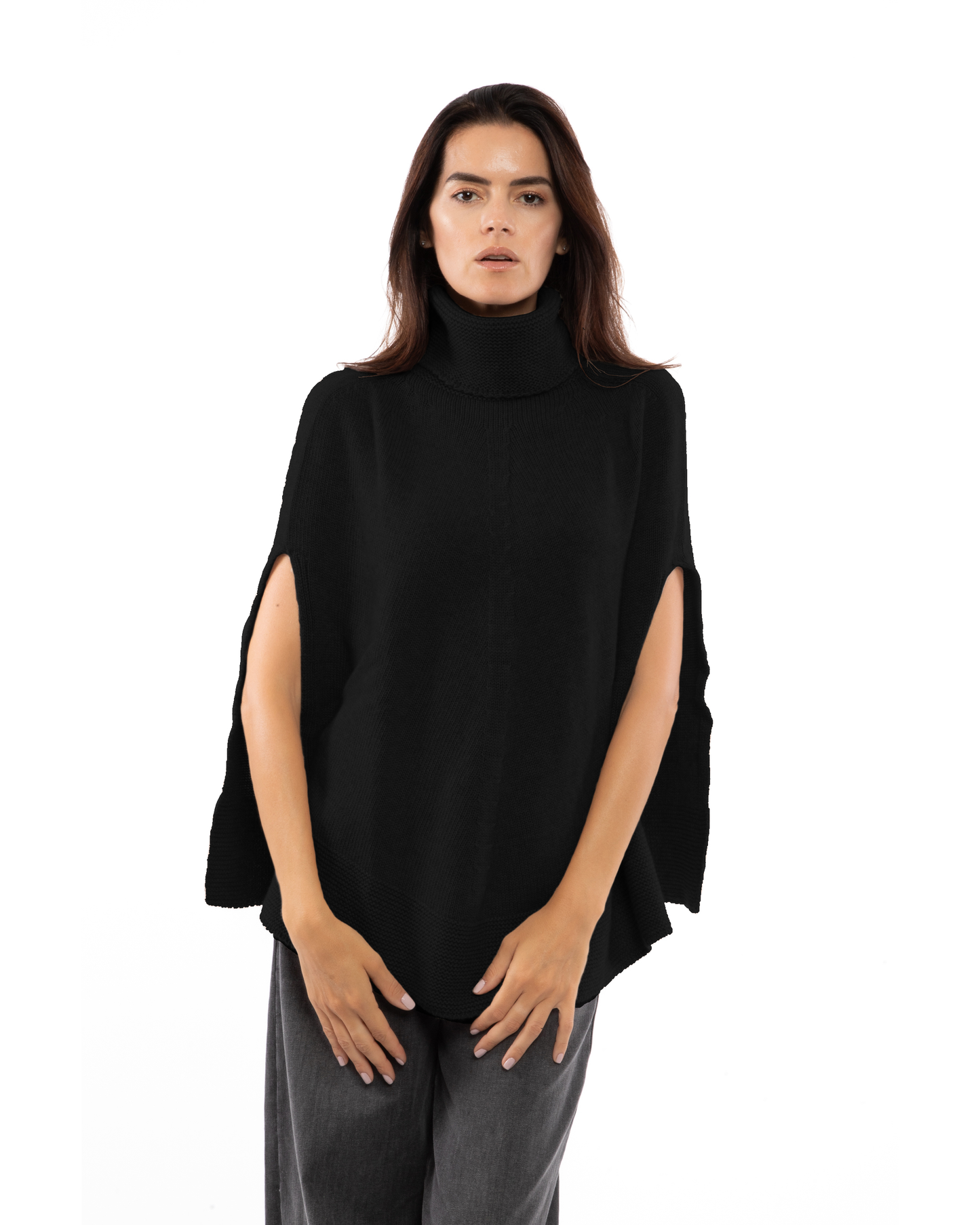 Women's Pure Cashmere Turtleneck Poncho Black