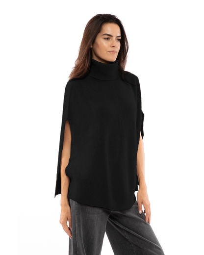 Women's Pure Cashmere Turtleneck Poncho Black