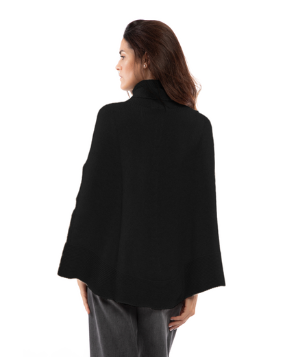 Women's Pure Cashmere Turtleneck Poncho Black