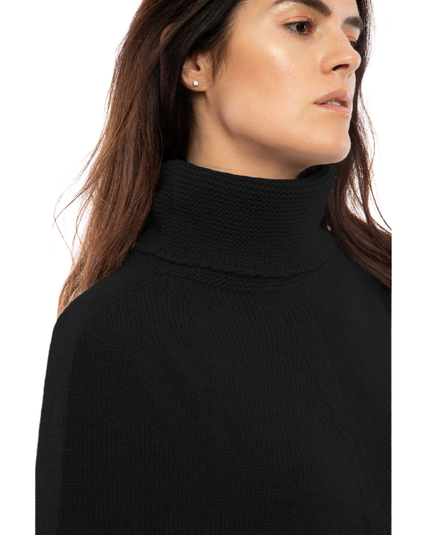 Women's Pure Cashmere Turtleneck Poncho Black