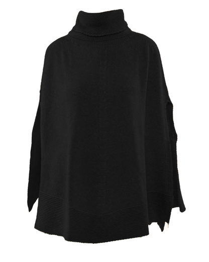 Women's Pure Cashmere Turtleneck Poncho Black