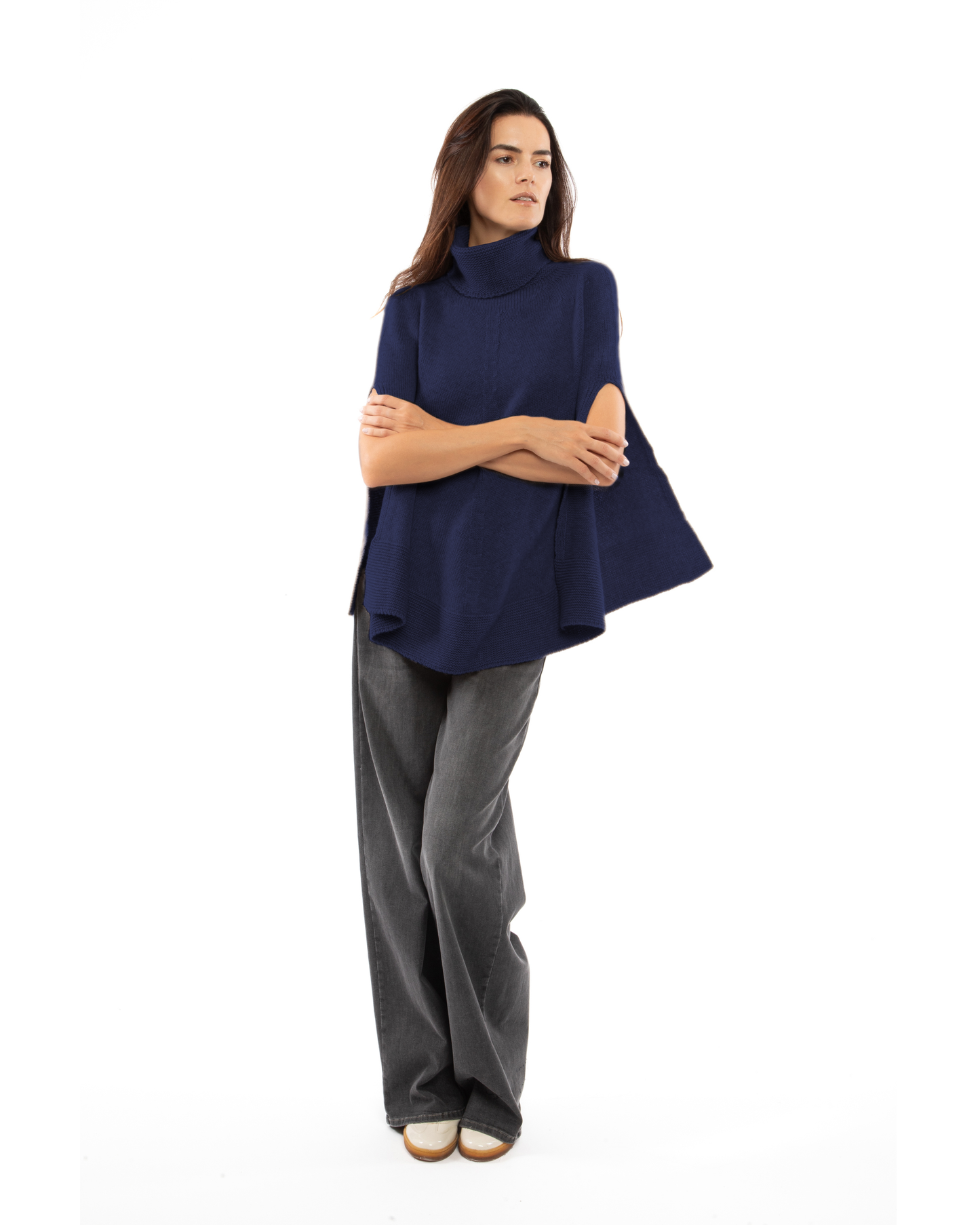Women's Pure Cashmere Turtleneck Poncho Blue