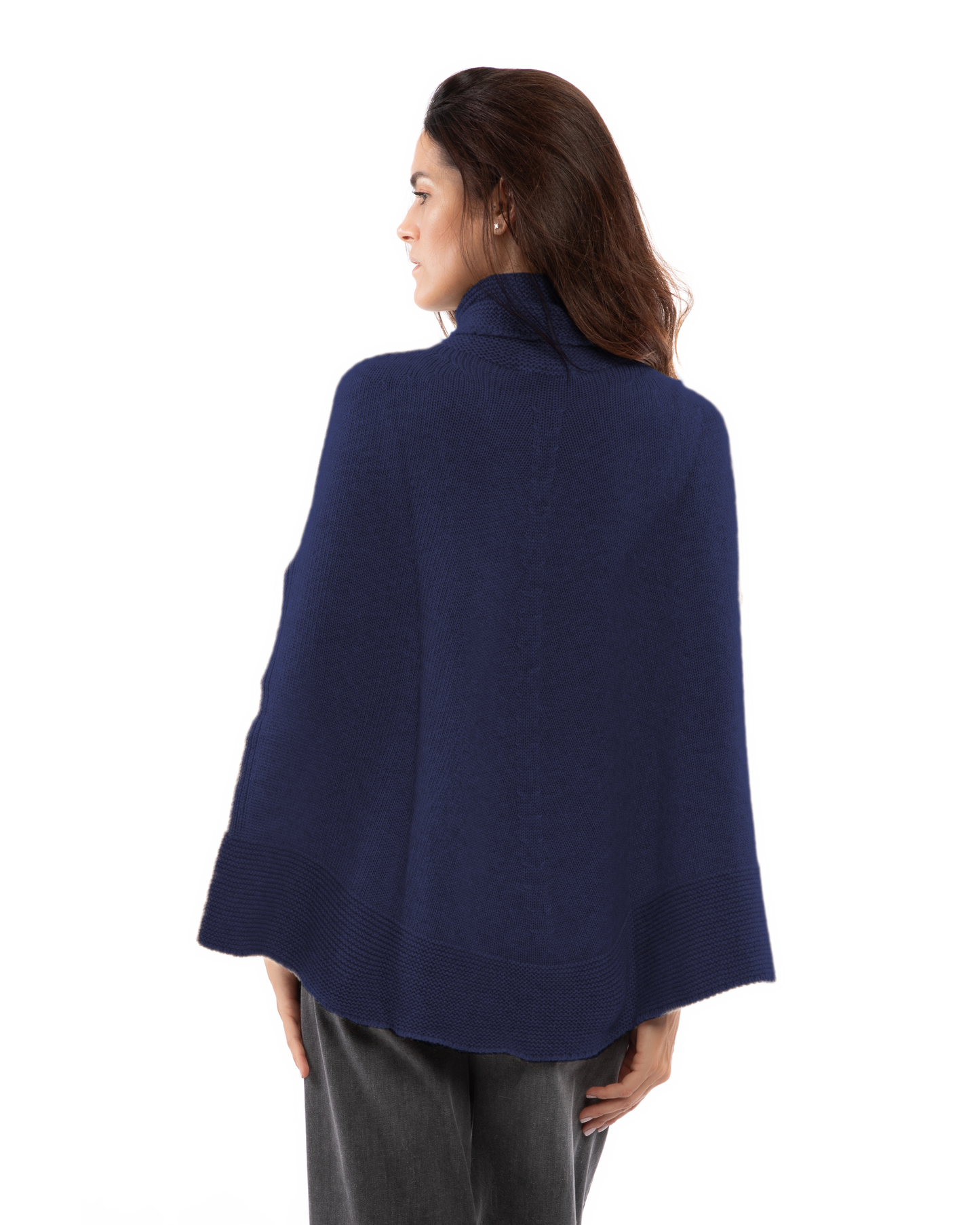 Women's Pure Cashmere Turtleneck Poncho Blue