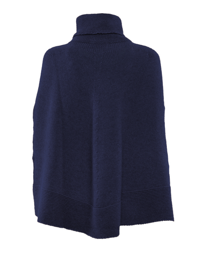 Women's Pure Cashmere Turtleneck Poncho Blue