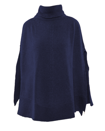 Women's Pure Cashmere Turtleneck Poncho Blue