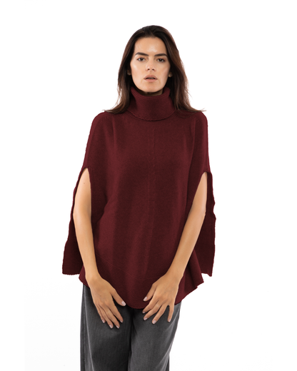 Women's Pure Cashmere Turtleneck Poncho Bordeaux
