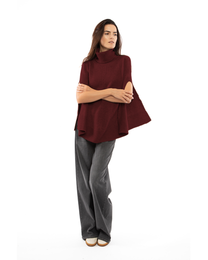 Women's Pure Cashmere Turtleneck Poncho Bordeaux