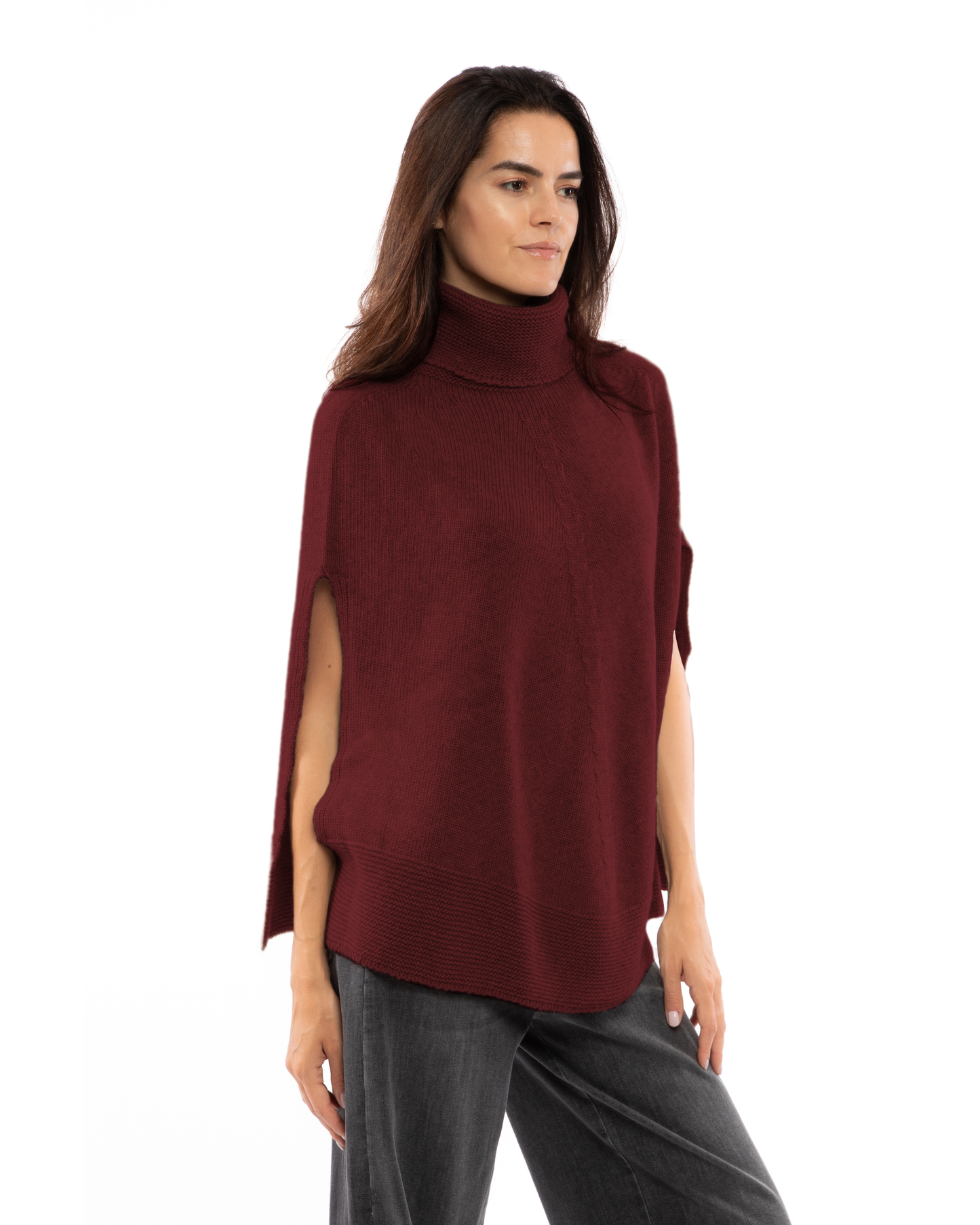 Women's Pure Cashmere Turtleneck Poncho Bordeaux
