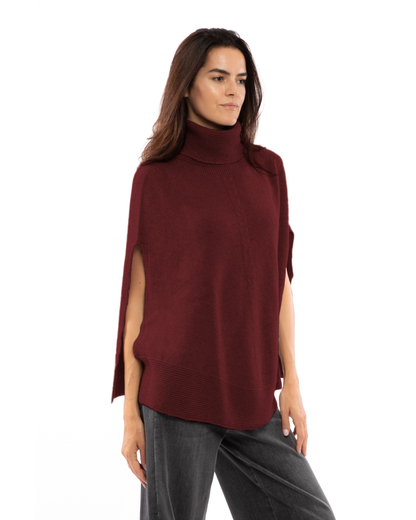 Women's Pure Cashmere Turtleneck Poncho Bordeaux