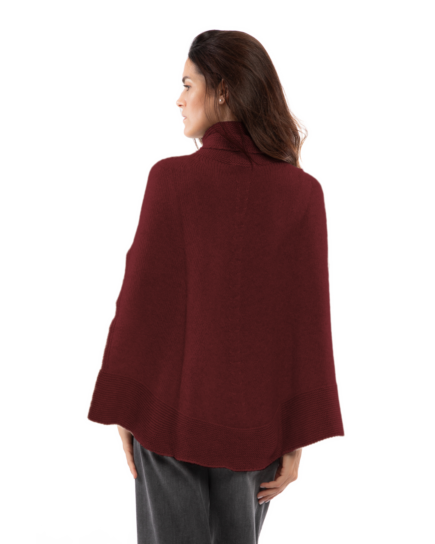Women's Pure Cashmere Turtleneck Poncho Bordeaux