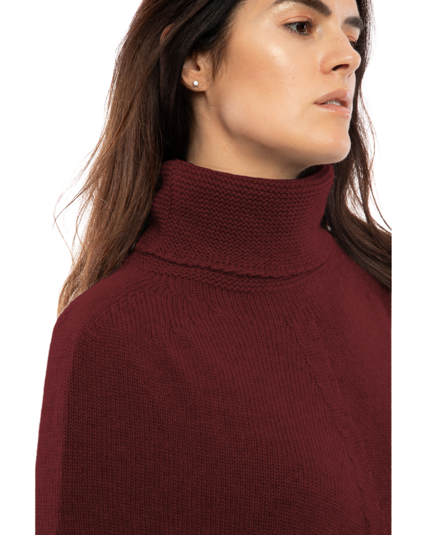 Women's Pure Cashmere Turtleneck Poncho Bordeaux