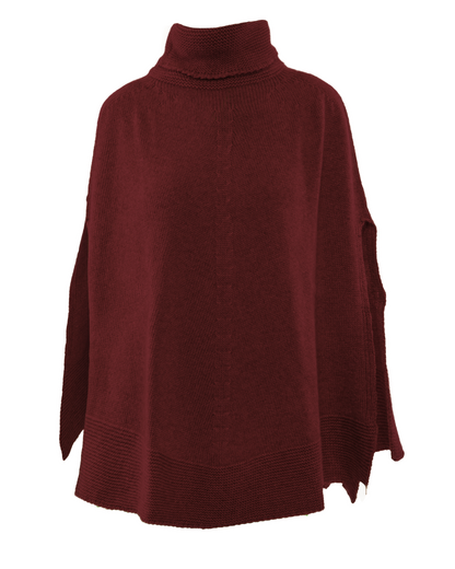 Women's Pure Cashmere Turtleneck Poncho Bordeaux