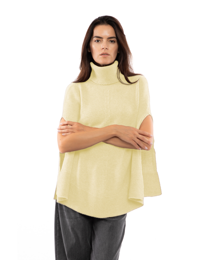 Women's Pure Cashmere Turtleneck Poncho Butter Yellow