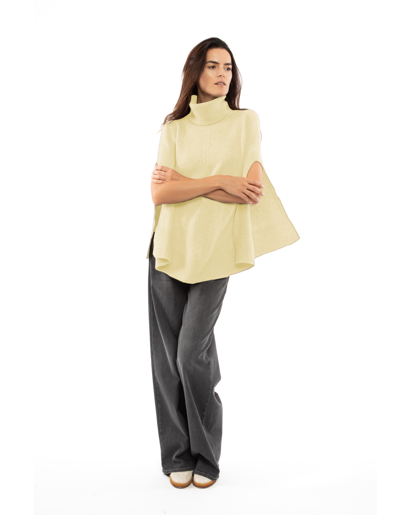 Women's Pure Cashmere Turtleneck Poncho Butter Yellow