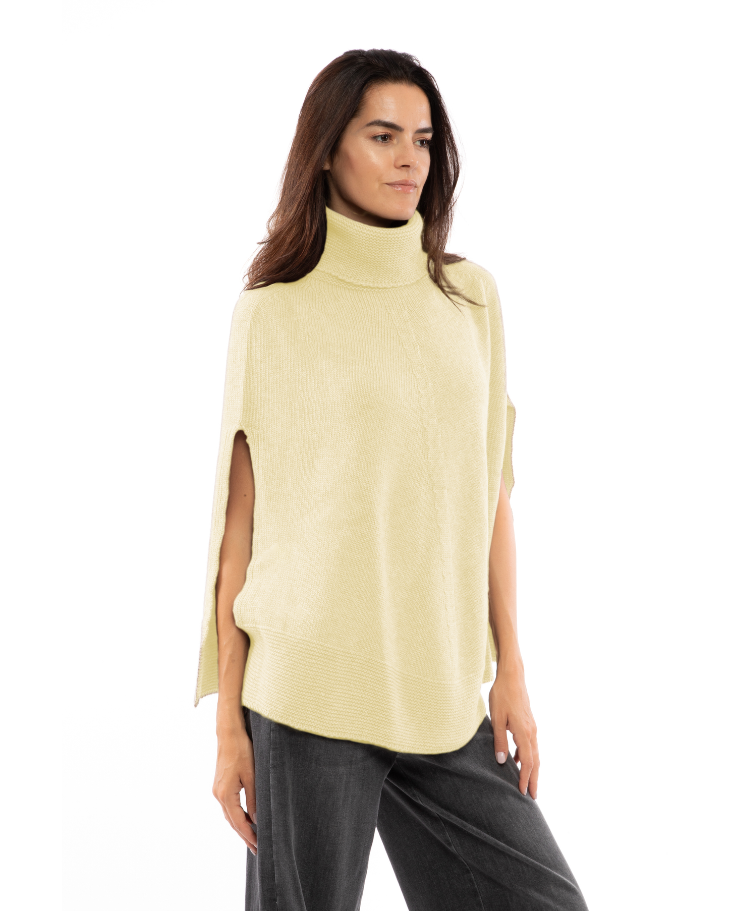 Women's Pure Cashmere Turtleneck Poncho Butter Yellow