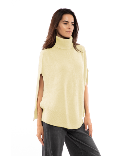 Women's Pure Cashmere Turtleneck Poncho Butter Yellow