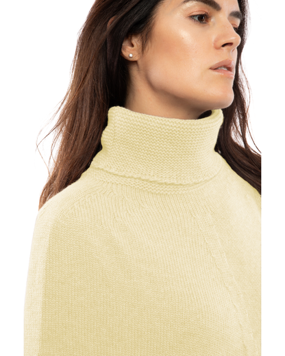 Women's Pure Cashmere Turtleneck Poncho Butter Yellow