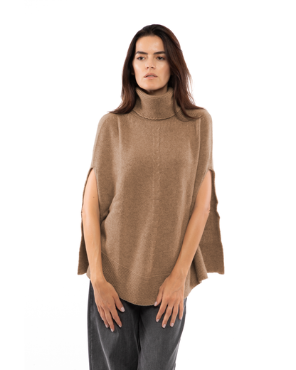 Women's Pure Cashmere Turtleneck Poncho Camel