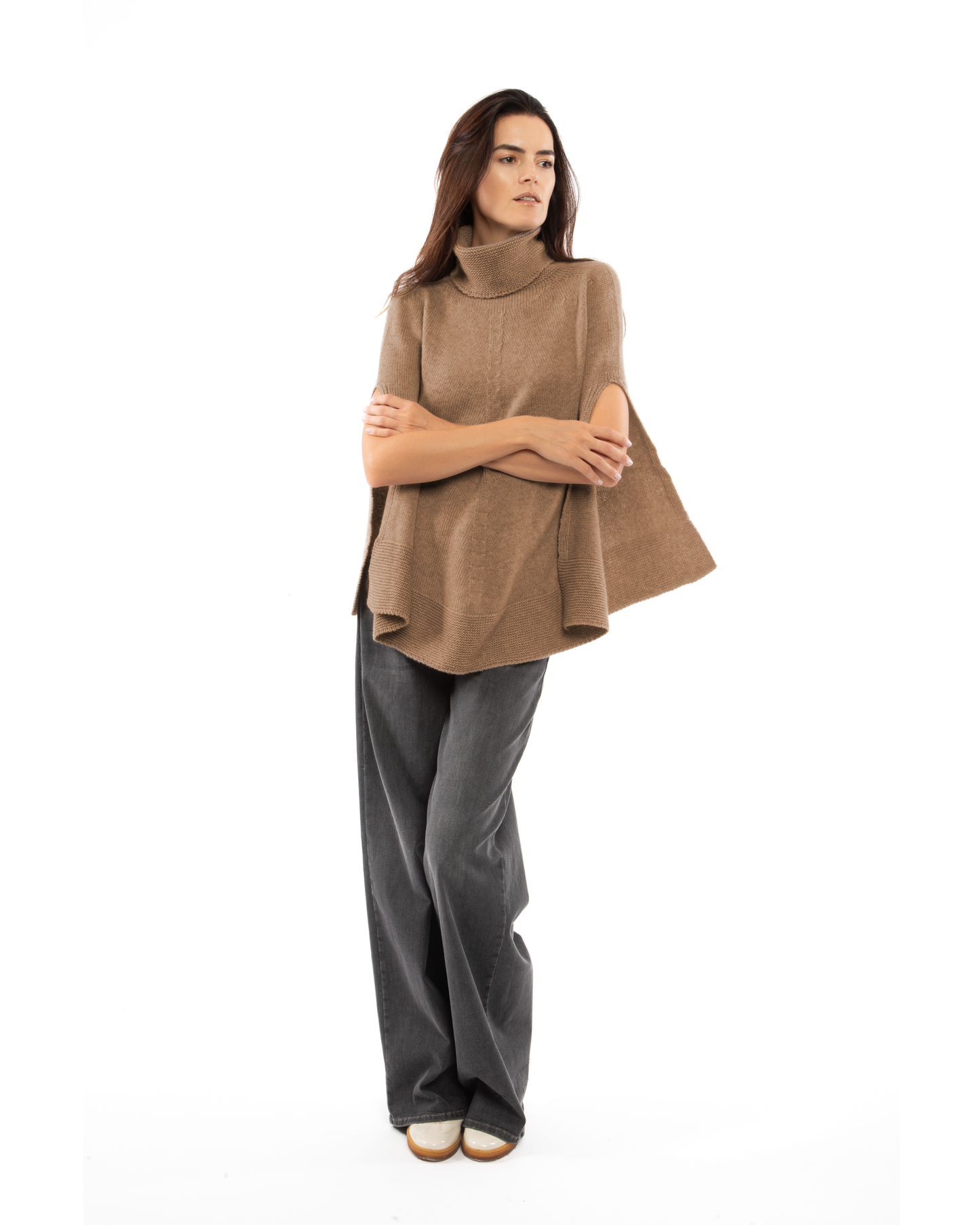 Women's Pure Cashmere Turtleneck Poncho Camel