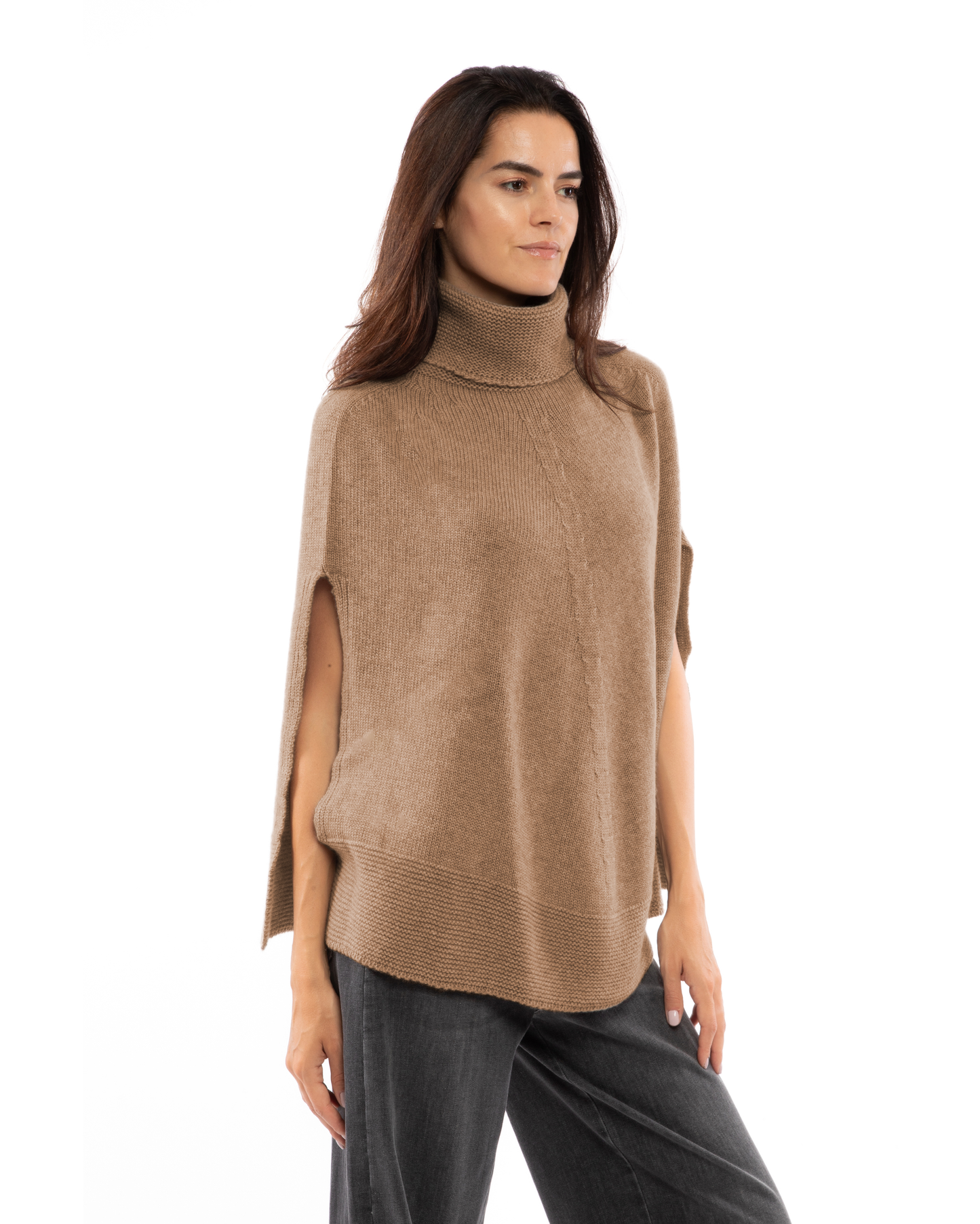 Women's Pure Cashmere Turtleneck Poncho Camel