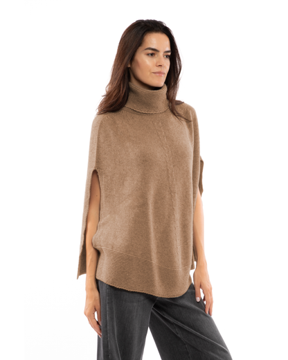 Women's Pure Cashmere Turtleneck Poncho Camel